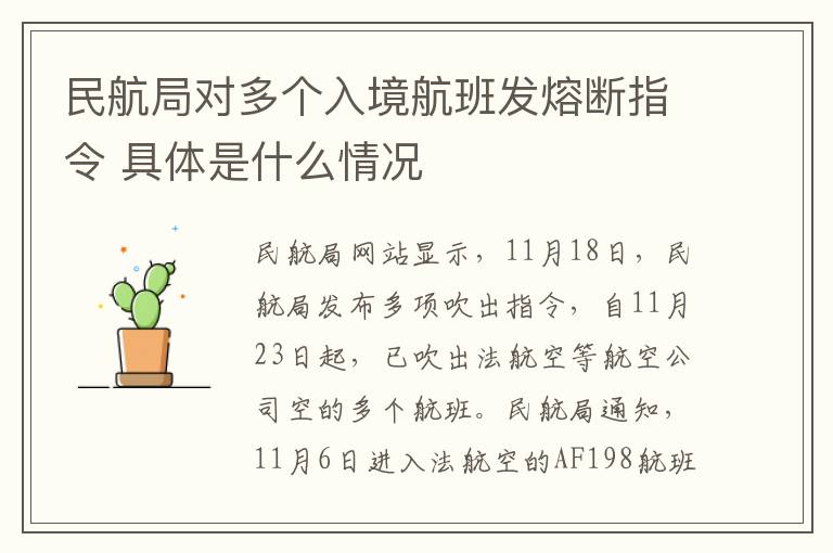 民航局对多个入境航班发熔断指令 具体是什么情况