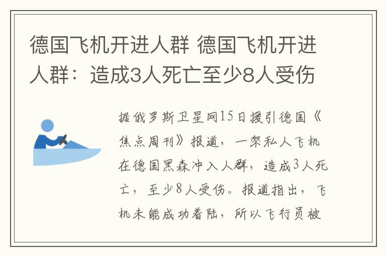 德国飞机开进人群 德国飞机开进人群:造成3人死亡至少8人受伤