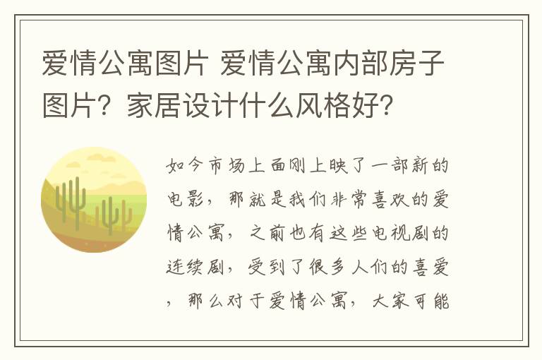 爱情公寓图片 爱情公寓内部房子图片?家居设计什么风格好?
