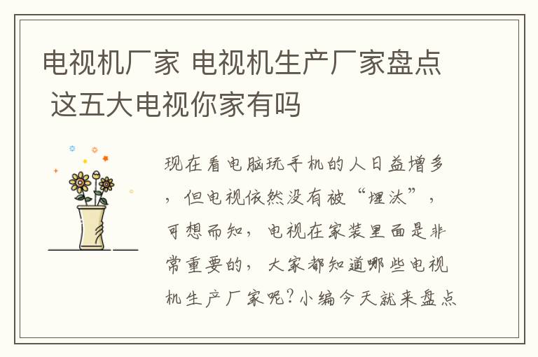 电视机厂家 电视机生产厂家盘点 这五大电视你家有吗