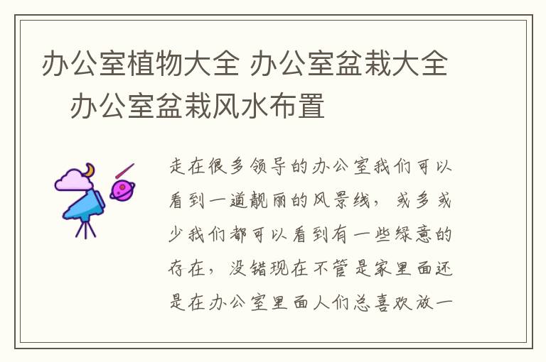 办公室植物大全 办公室盆栽大全 办公室盆栽风水布置