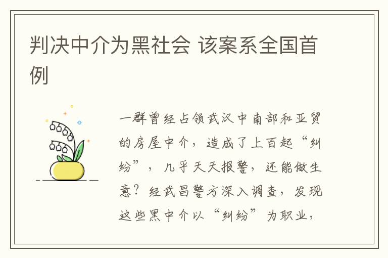 判决中介为黑社会 该案系全国首例
