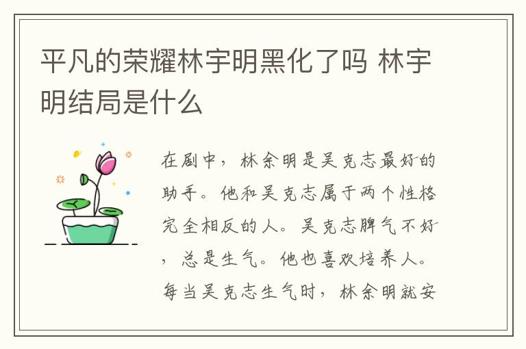 平凡的荣耀林宇明黑化了吗 林宇明结局是什么