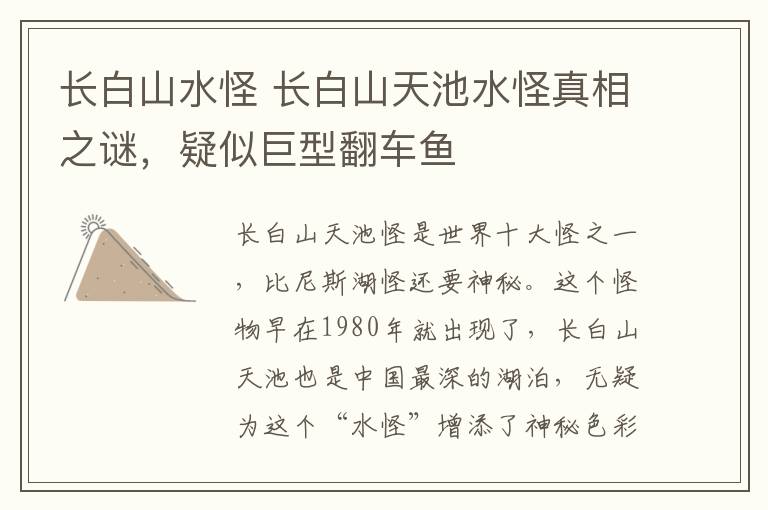 长白山水怪 长白山天池水怪真相之谜,疑似巨型翻车鱼