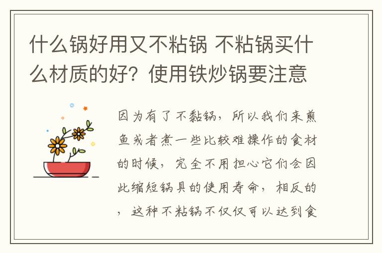 什么锅好用又不粘锅 不粘锅买什么材质的好？使用铁炒锅要注意什么？