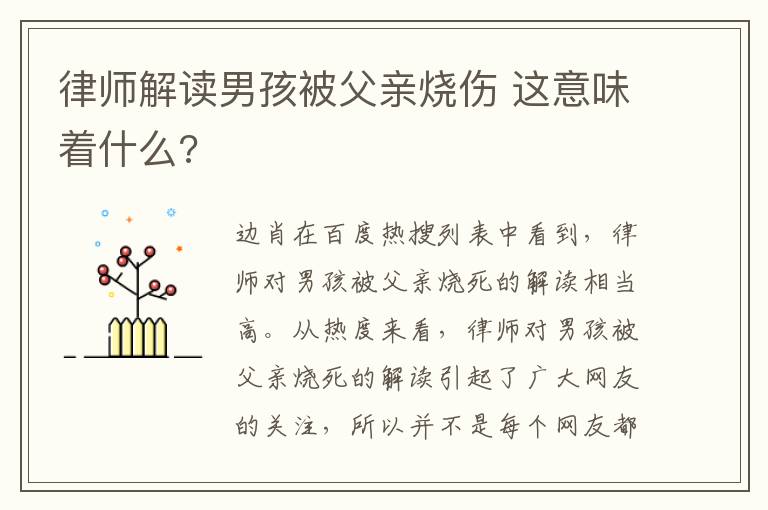 律师解读男孩被父亲烧伤 这意味着什么?