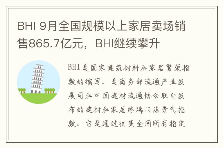 BHI 9月全国规模以上家居卖场销售865.7亿元,BHI继续攀升