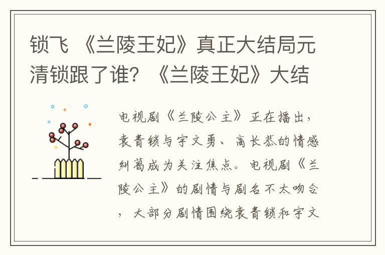 锁飞 《兰陵王妃》真正大结局元清锁跟了谁?《兰陵王妃》大结局及分集剧情