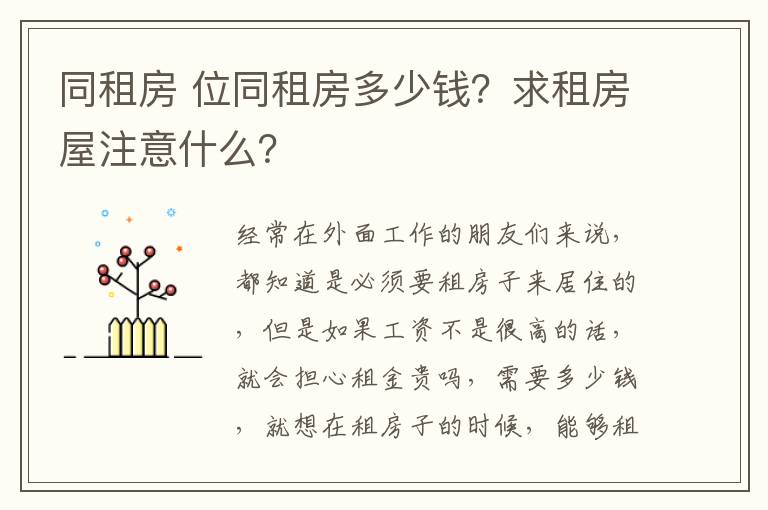 同租房 位同租房多少钱?求租房屋注意什么?