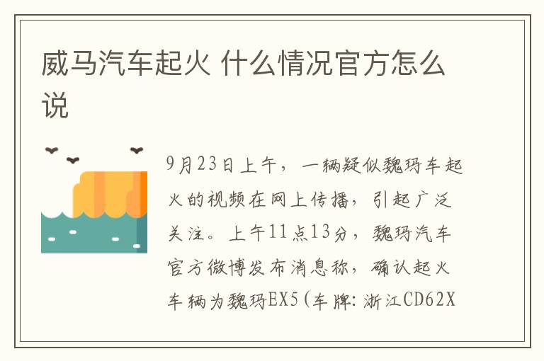 威马汽车起火 什么情况官方怎么说