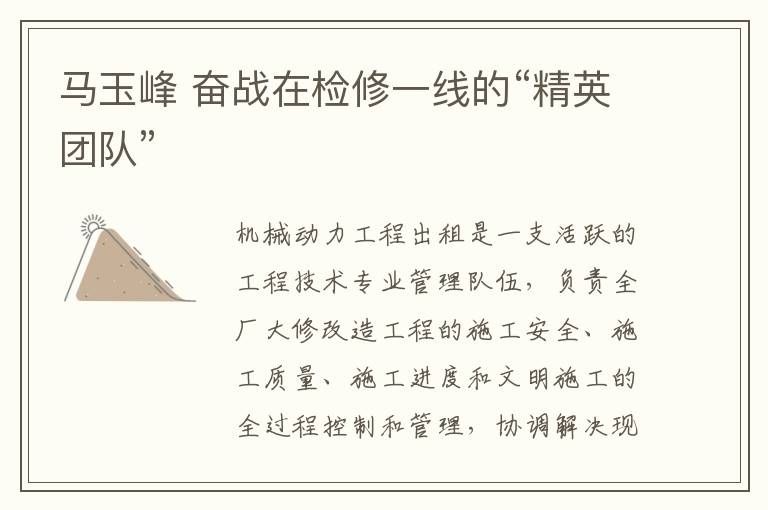 马玉峰 奋战在检修一线的“精英团队”
