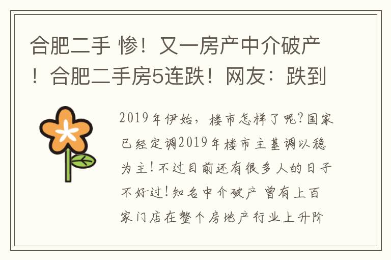 合肥二手 惨!又一房产中介破产!合肥二手房5连跌!网友:跌到8000就正常了!