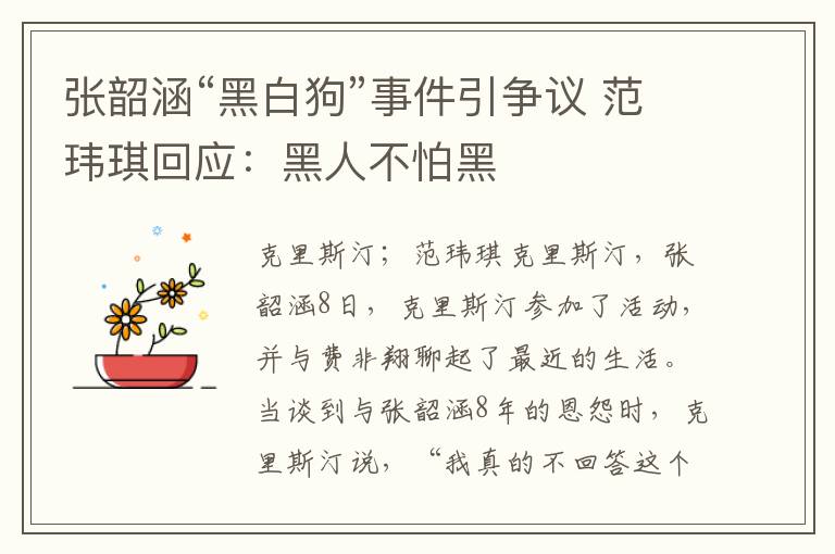 张韶涵“黑白狗”事件引争议 范玮琪回应:黑人不怕黑