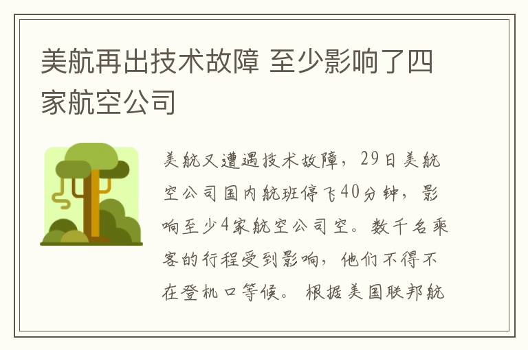 美航再出技术故障 至少影响了四家航空公司