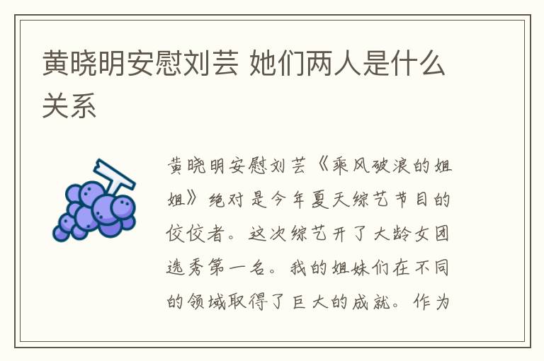 黄晓明安慰刘芸 她们两人是什么关系