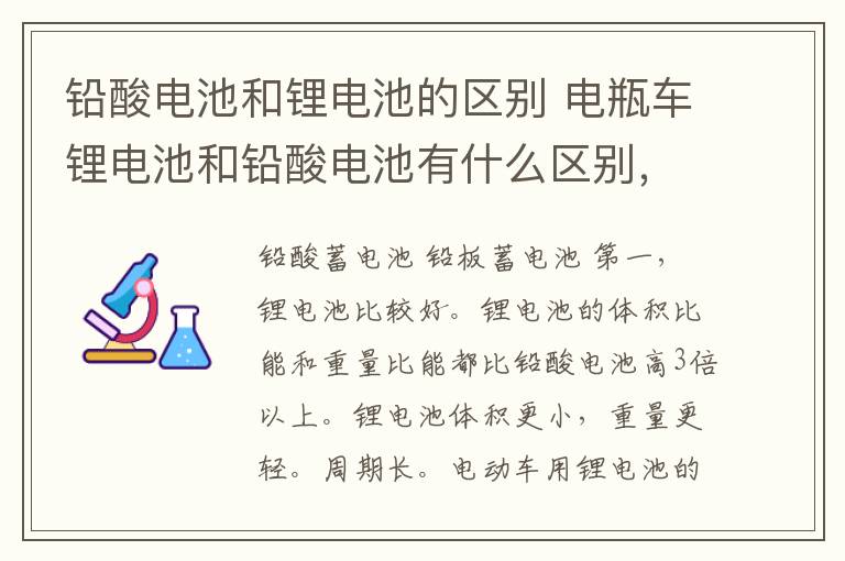 铅酸电池和锂电池的区别 电瓶车锂电池和铅酸电池有什么区别，那个更好用！