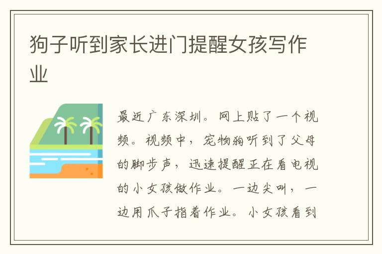 狗子听到家长进门提醒女孩写作业