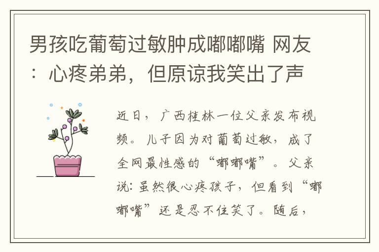 男孩吃葡萄过敏肿成嘟嘟嘴 网友:心疼弟弟,但原谅我笑出了声