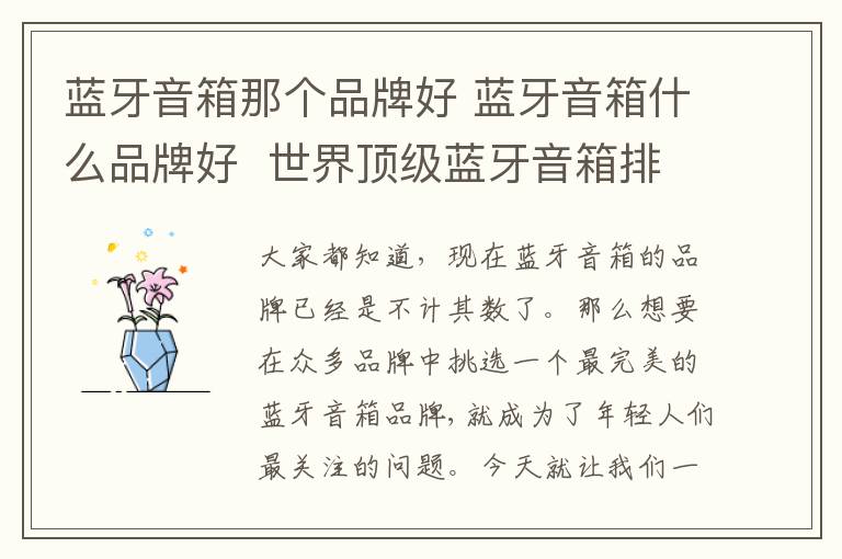 蓝牙音箱那个品牌好 蓝牙音箱什么品牌好 世界顶级蓝牙音箱排名
