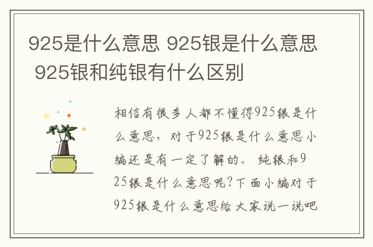 925是什么意思 925银是什么意思 925银和纯银有什么区别