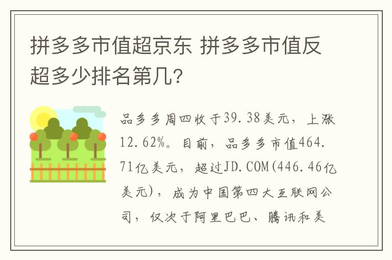 拼多多市值超京东 拼多多市值反超多少排名第几?