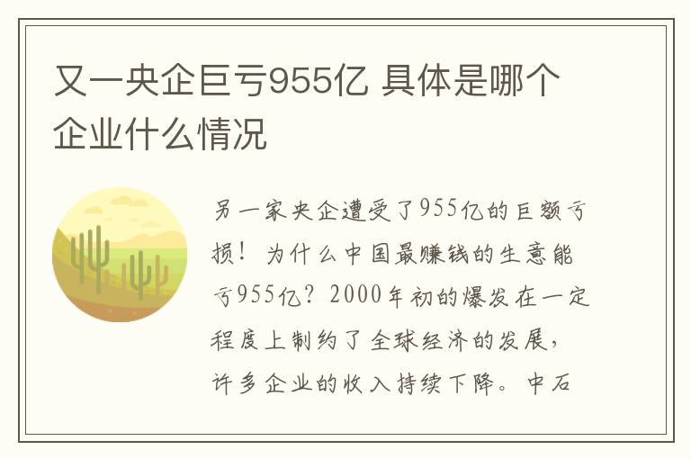 又一央企巨亏955亿 具体是哪个企业什么情况