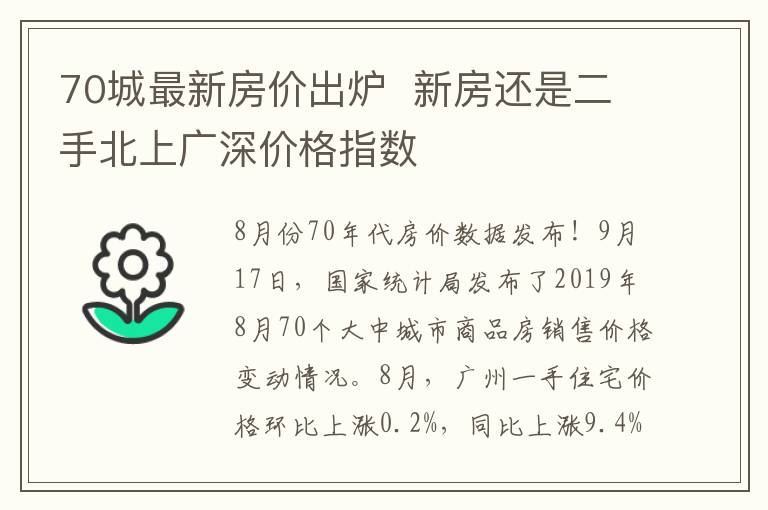 70城最新房价出炉  新房还是二手北上广深价格指数