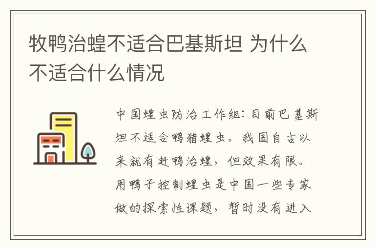 牧鸭治蝗不适合巴基斯坦 为什么不适合什么情况