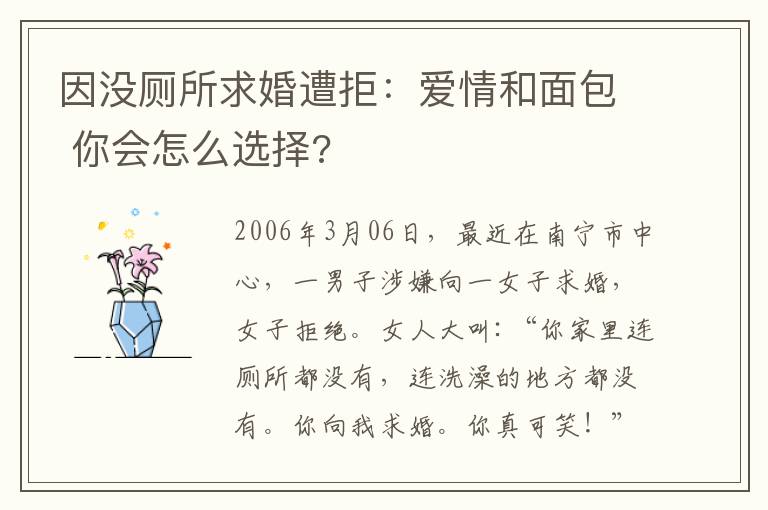 因没厕所求婚遭拒:爱情和面包 你会怎么选择?