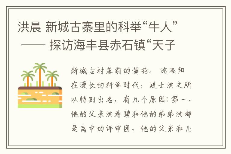 洪晨 新城古寨里的科举“牛人” —— 探访海丰县赤石镇“天子同庚”洪晨孚进士故里