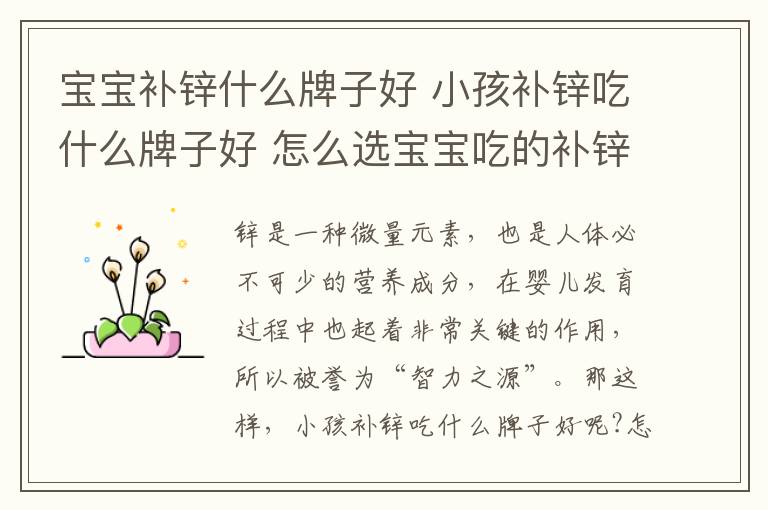 宝宝补锌什么牌子好 小孩补锌吃什么牌子好 怎么选宝宝吃的补锌产品