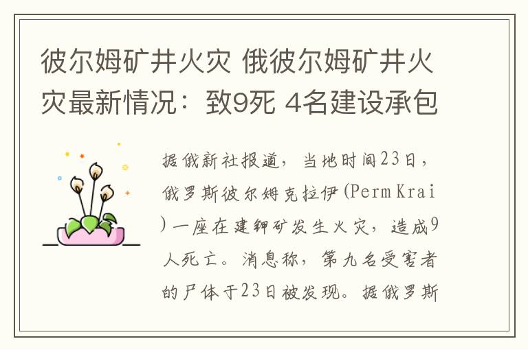 彼尔姆矿井火灾 俄彼尔姆矿井火灾最新情况:致9死 4名建设承包商工作人员被捕