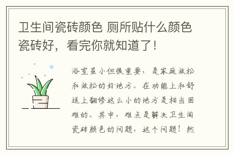 卫生间瓷砖颜色 厕所贴什么颜色瓷砖好,看完你就知道了!