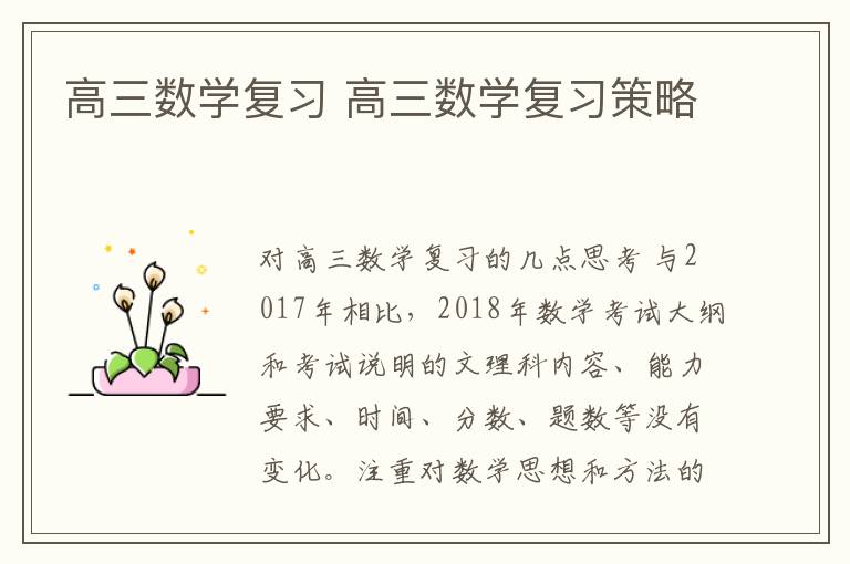 高三数学复习 高三数学复习策略