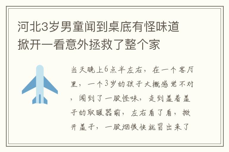 河北3岁男童闻到桌底有怪味道 掀开一看意外拯救了整个家