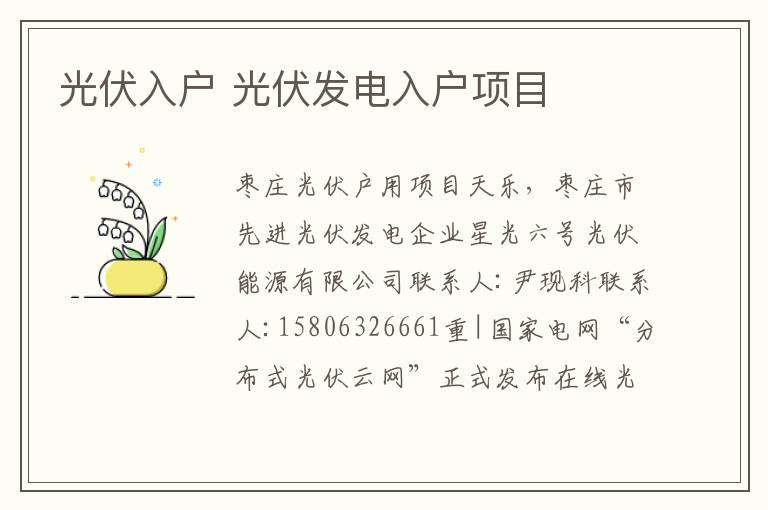 光伏入户 光伏发电入户项目