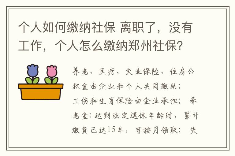 个人如何缴纳社保 离职了，没有工作，个人怎么缴纳郑州社保？
