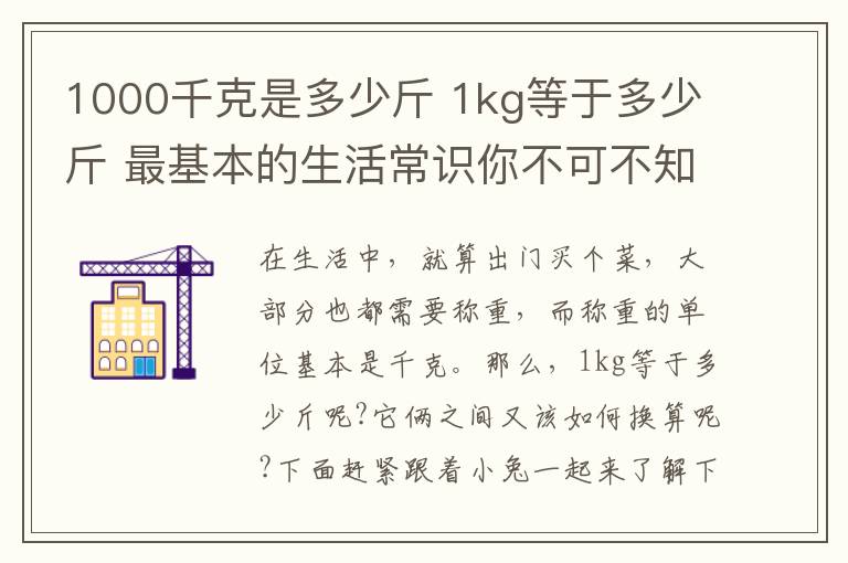 1000千克是多少斤 1kg等于多少斤 最基本的生活常识你不可不知!