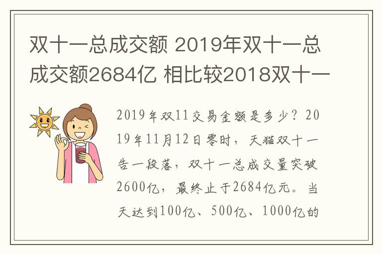 双十一总成交额 2019年双十一总成交额2684亿 相比较2018双十一交易额上涨25%