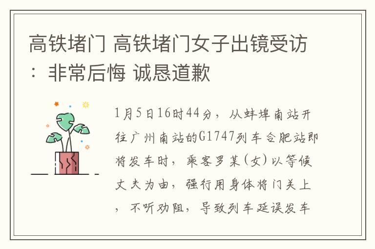 高铁堵门 高铁堵门女子出镜受访：非常后悔 诚恳道歉