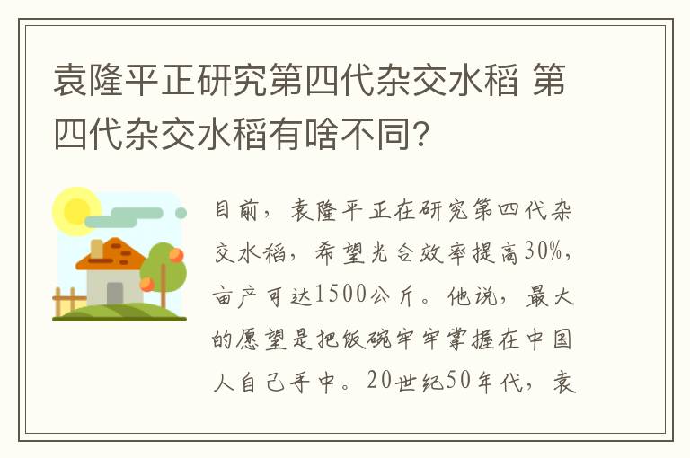 袁隆平正研究第四代杂交水稻 第四代杂交水稻有啥不同?