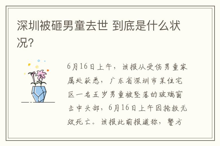 深圳被砸男童去世 到底是什么状况?