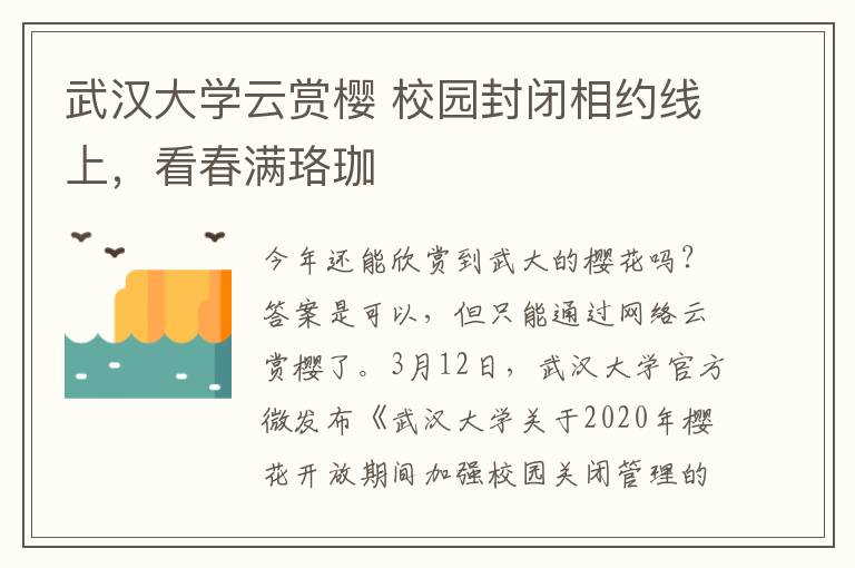 武汉大学云赏樱 校园封闭相约线上,看春满珞珈