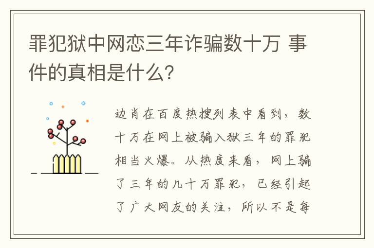 罪犯狱中网恋三年诈骗数十万 事件的真相是什么?
