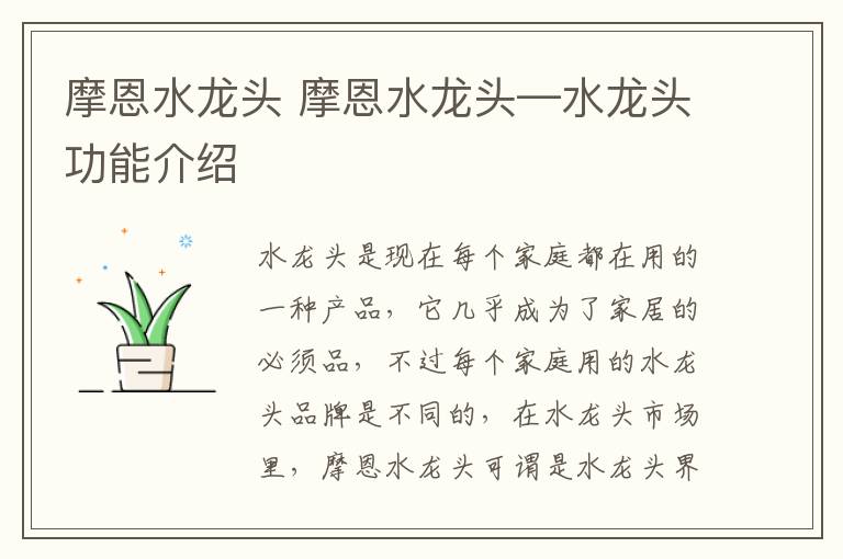 摩恩水龙头 摩恩水龙头—水龙头功能介绍