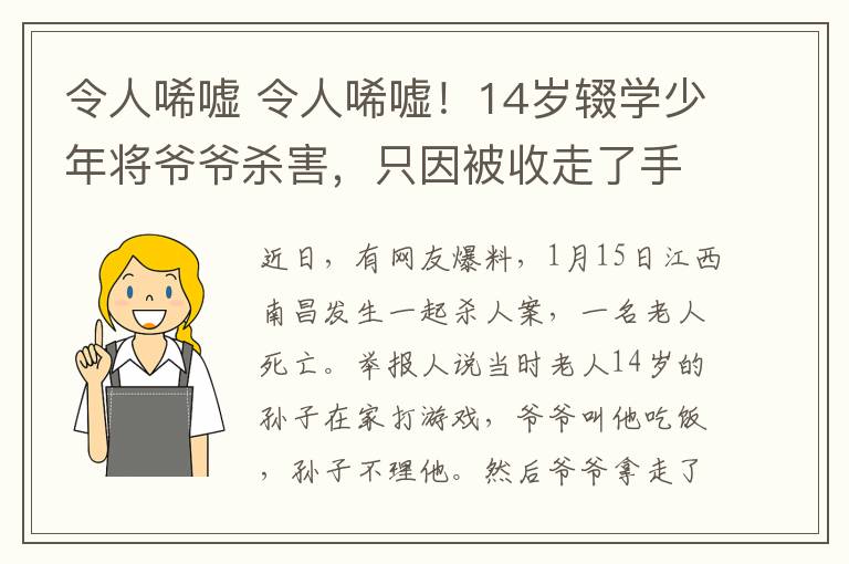 令人唏嘘 令人唏嘘!14岁辍学少年将爷爷杀害,只因被收走了手机……