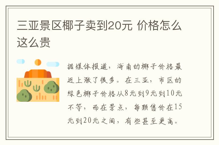 三亚景区椰子卖到20元 价格怎么这么贵