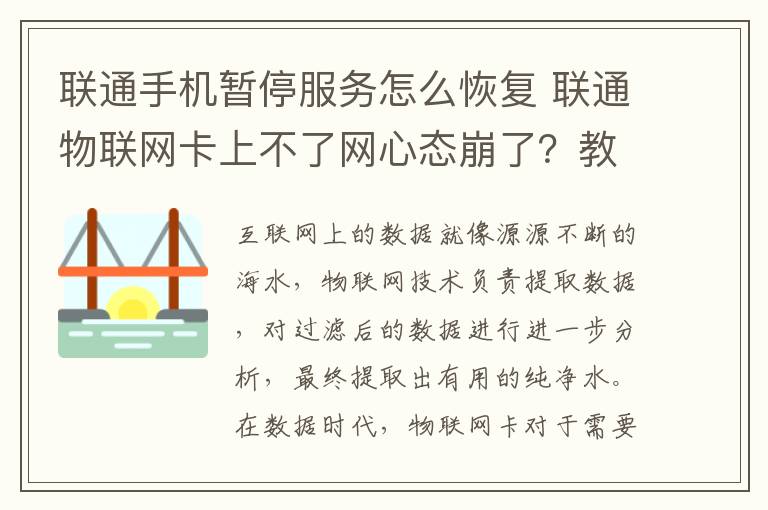 联通手机暂停服务怎么恢复 联通物联网卡上不了网心态崩了?教你8步恢复正常!