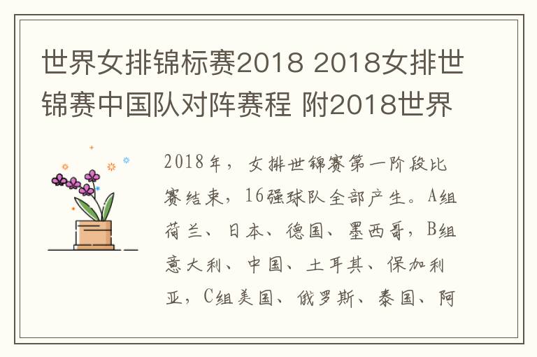 世界女排锦标赛2018 2018女排世锦赛中国队对阵赛程 附2018世界女排锦标赛复赛赛程