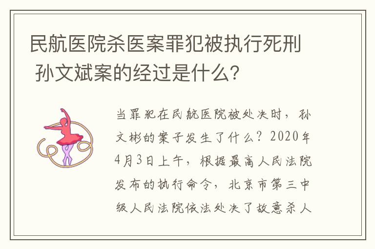 民航医院杀医案罪犯被执行死刑 孙文斌案的经过是什么?
